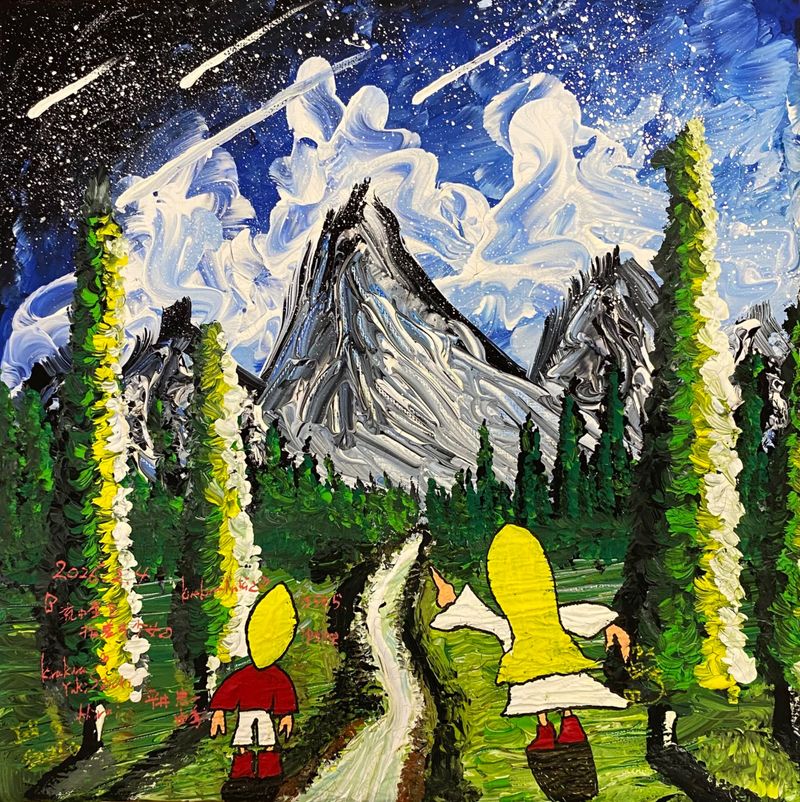 流れ星を指差す少女-35680