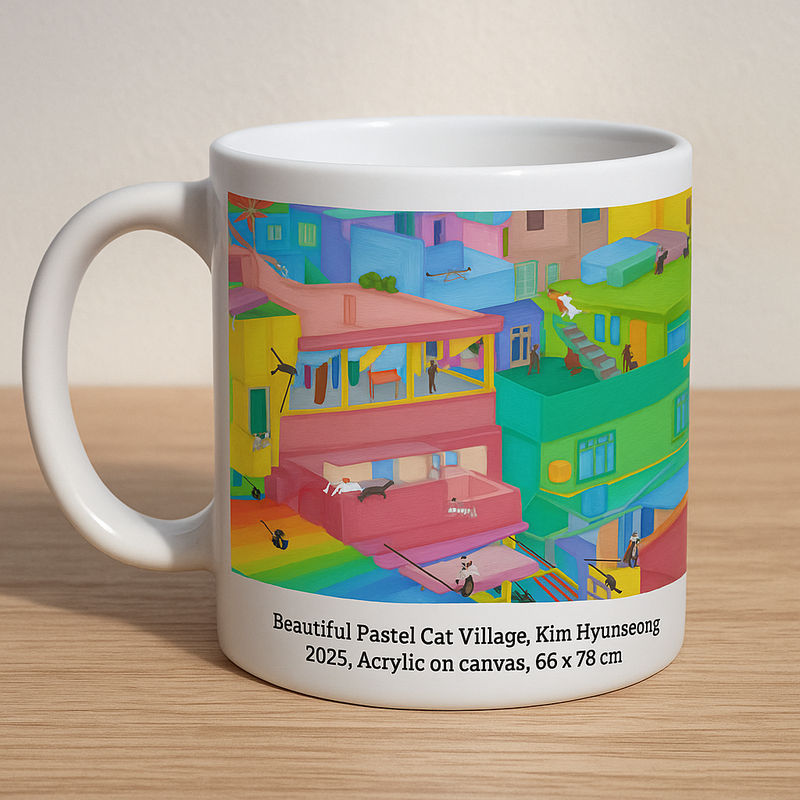[아트굿즈]원작 디지털 프린팅 머그컵, Beautiful Pastel Cat Village-19442