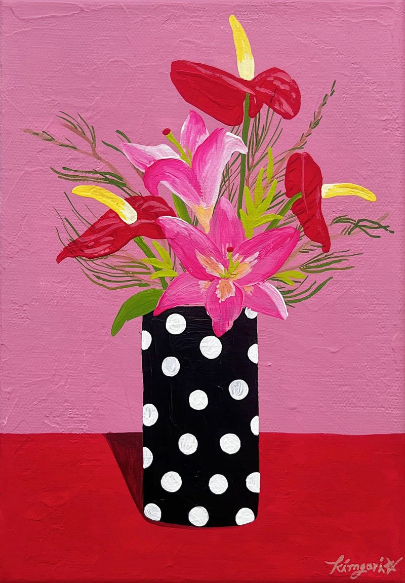 도트 꽃 화병-6442