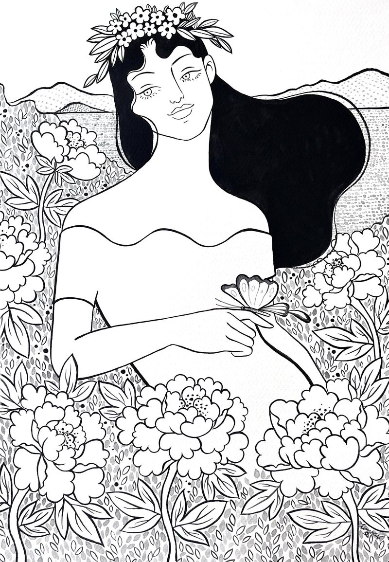 모오란 꽃밭과 여인-7062