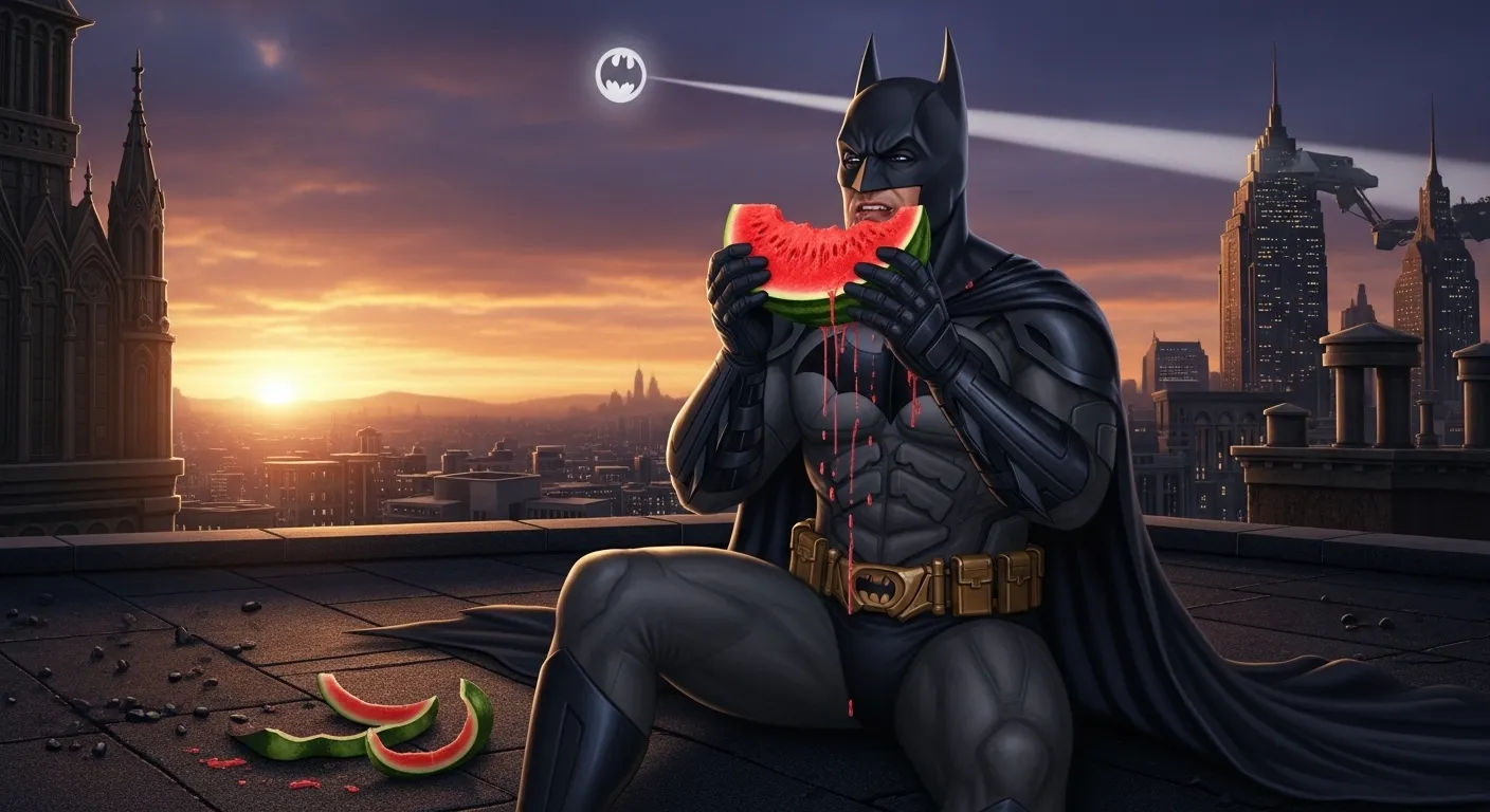 Batman eating watermelon