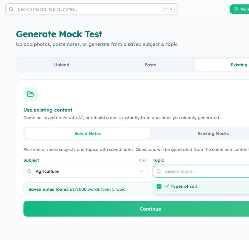 Mock Rail AI saved notes picker for generating mocks from existing topics