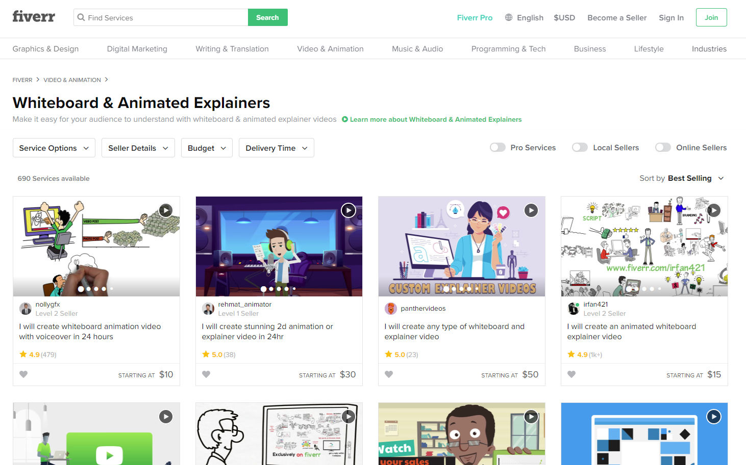 Fiverr Whiteboard Animation Category