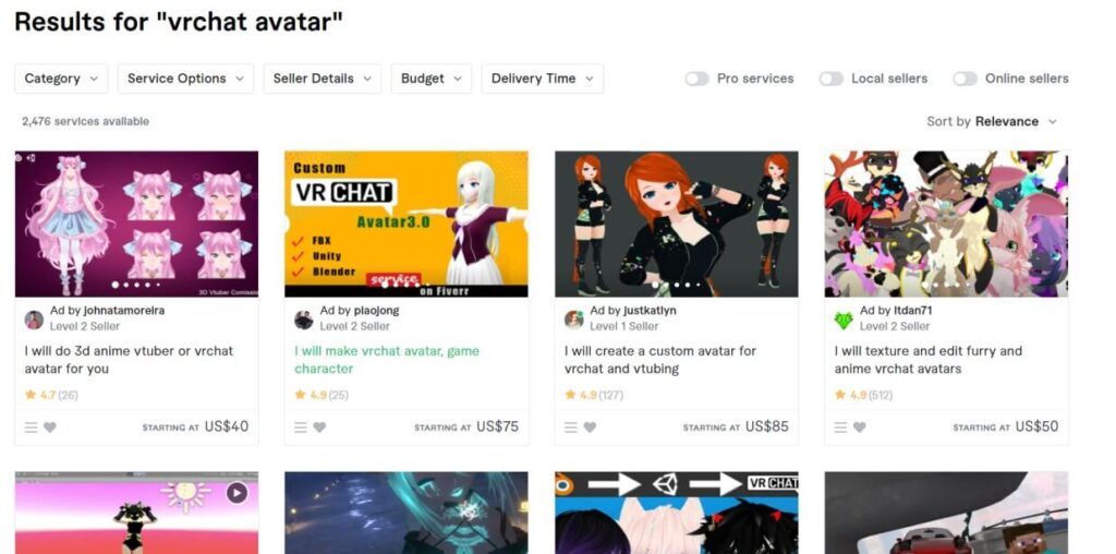 VRChat avatar commissions Fiverr