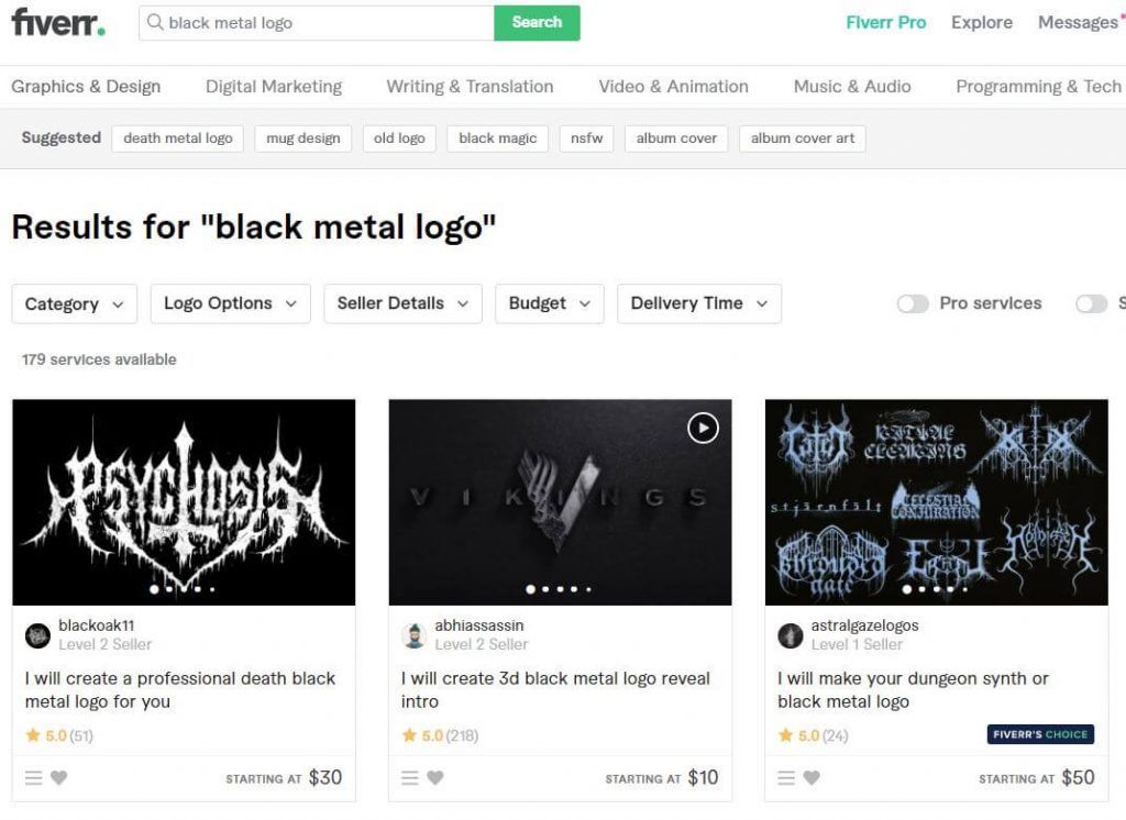 Fiverr Black Metal Logos