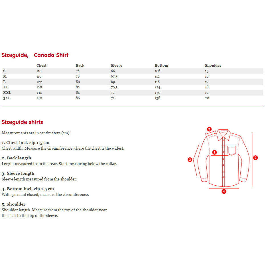 Canada Shirt Size Chart