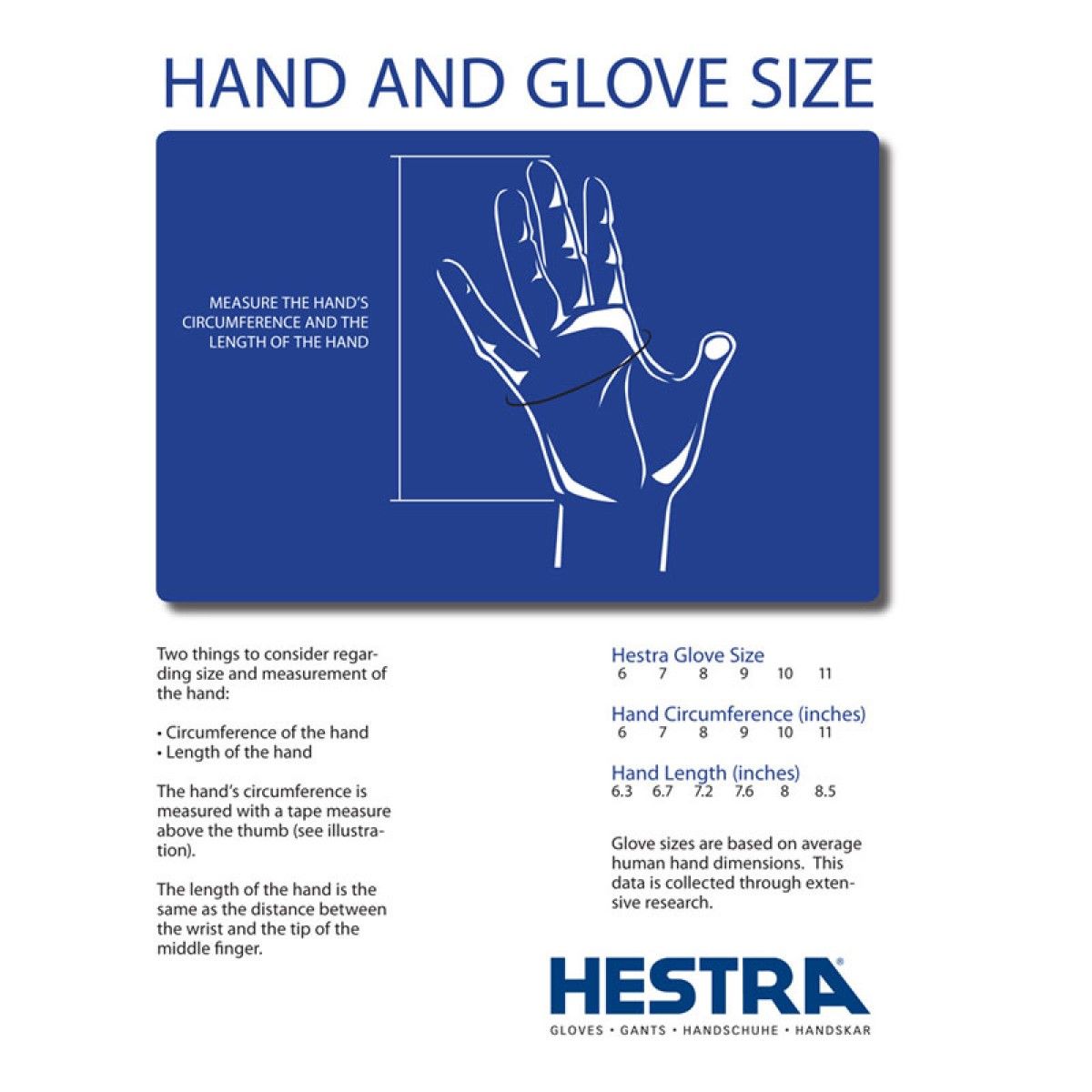 Hestra Glove Size Chart