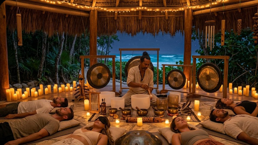 Sound Ritual at Palmaïa transported by Cancun Airport Transportation to The House of AïA
