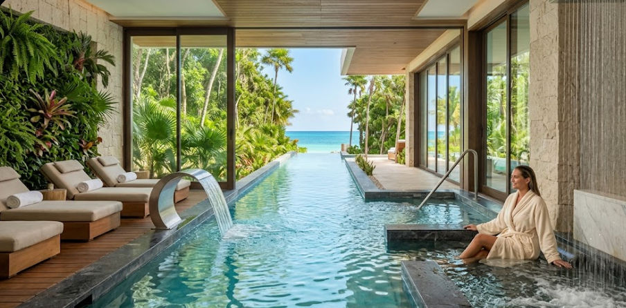 Luxury spa with hydrotherapy circuit in Riviera Maya for premium relaxation