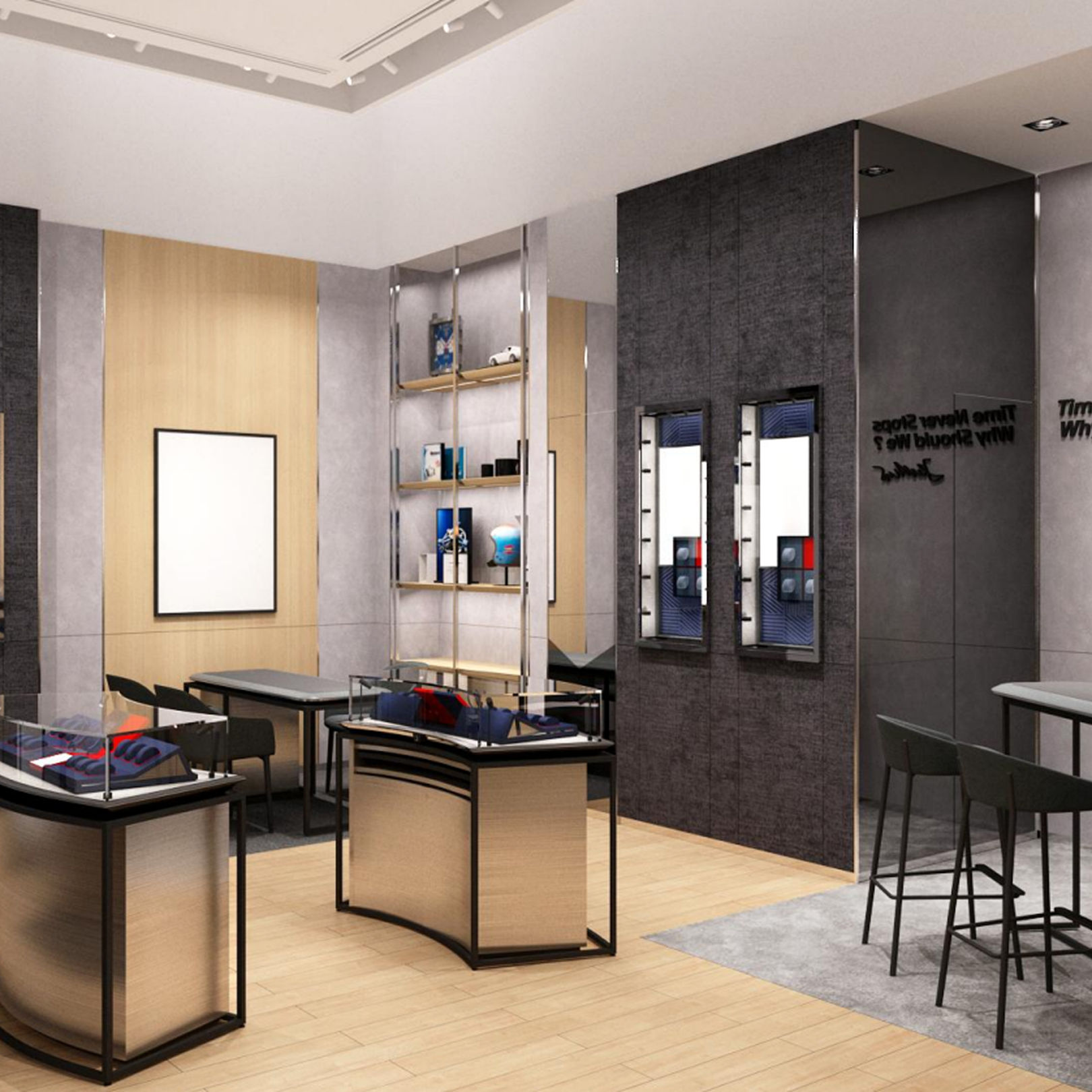 Sleek retail environment with metallic finish highlighting