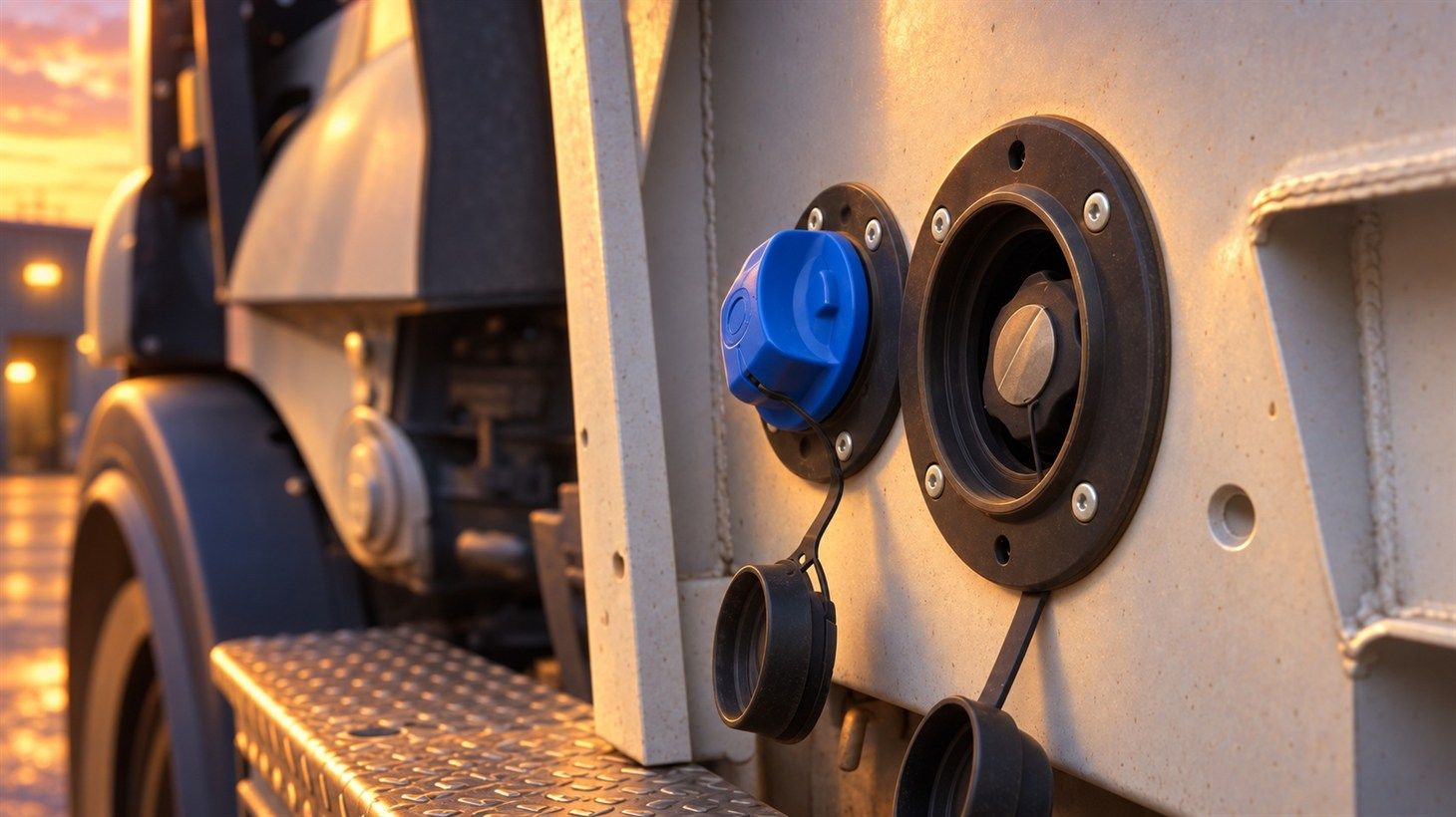 Blue DEF cap beside the diesel fill