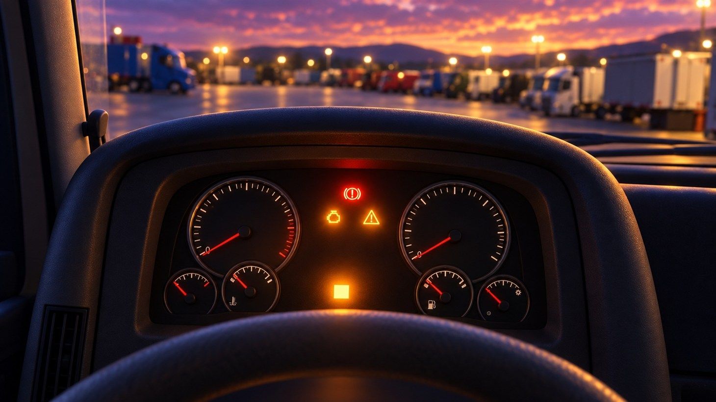 Lit dash cluster at dusk