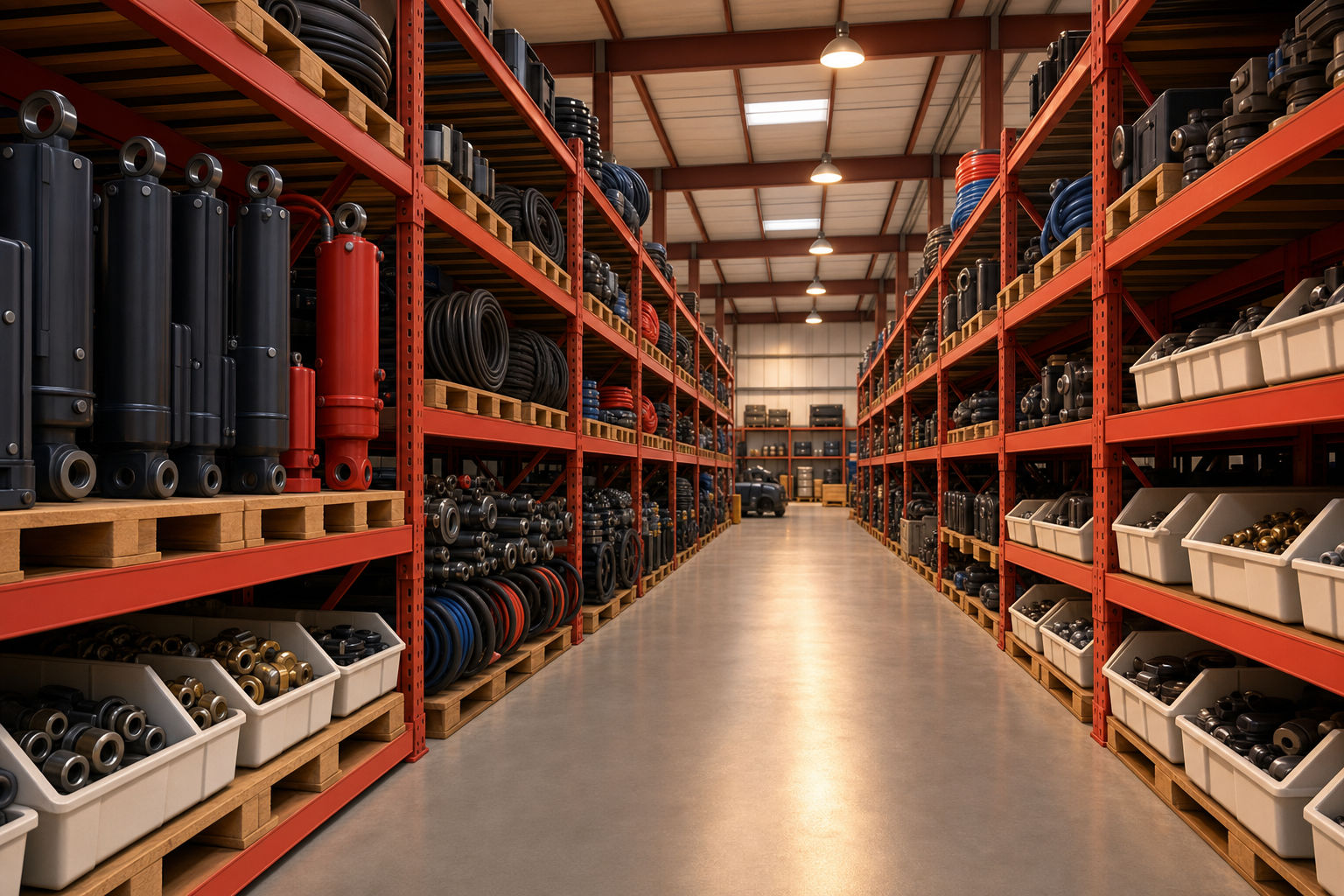 RDK Truck Sales parts warehouse stocked with roll-off truck parts and components