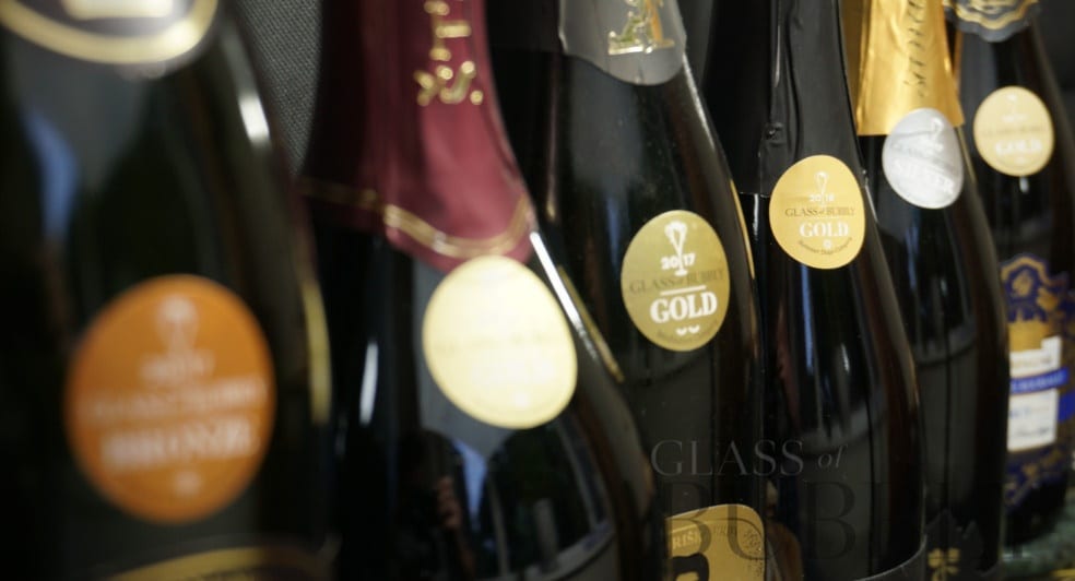 glass of bubbly medal badges on bottles Glass of Bubbly Awards badges