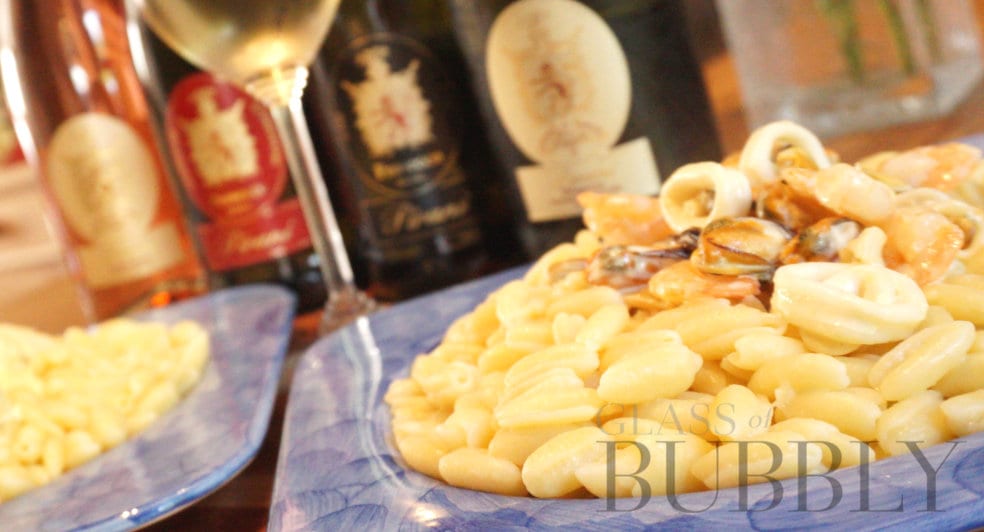 Pirani Prosecco Extra Dry and Pasta Agnesi dish Pirani Prosecco Extra Dry and Pasta Agnesi dish