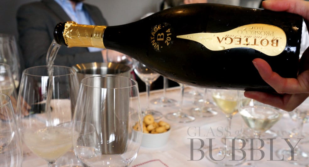 Pouring vintage bottega prosecco doc Pouring vintage bottega prosecco doc