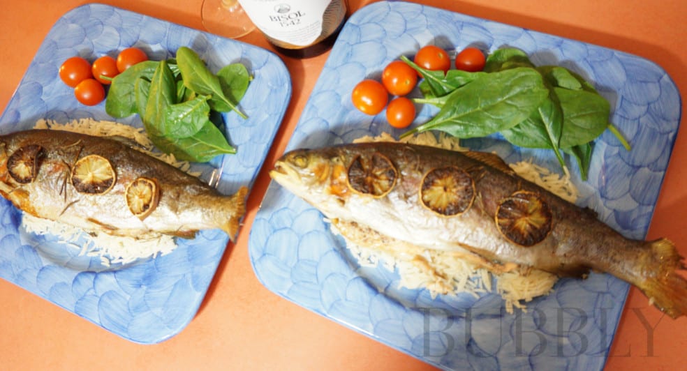 Fish sauce with blue cheese and Bisol DOCG Prosecco Brut