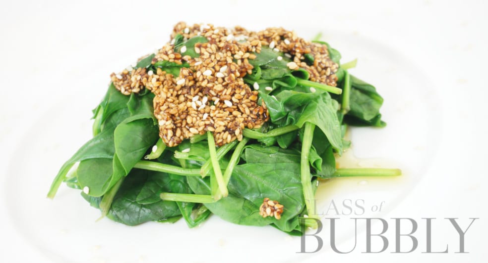 Steamed Spinach with roasted sesame seed dressing