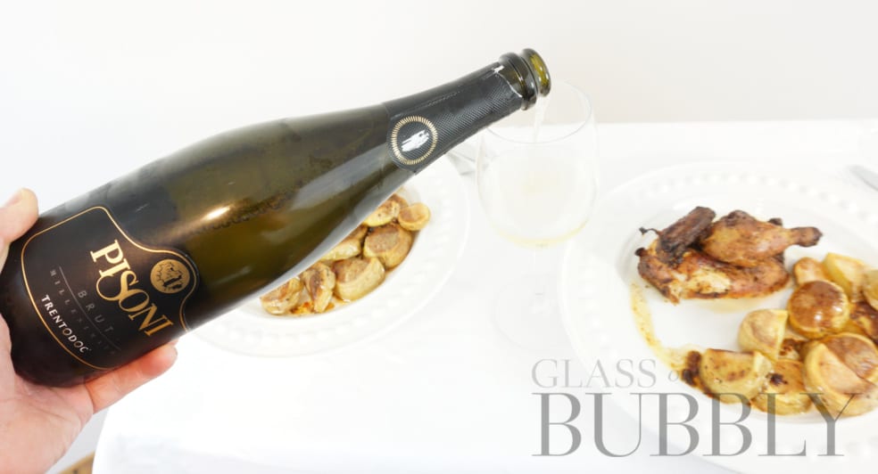 Pouring Pisoni Trentodoc sparkling wine