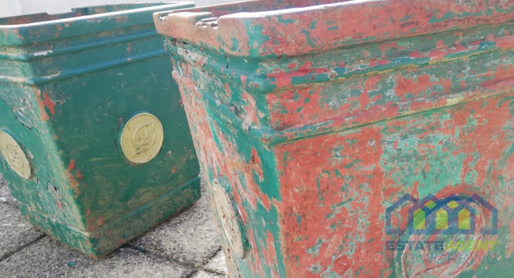 cast iron bins ready for painting