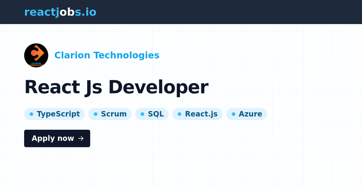 Remote React Js Developer at Clarion Technologies