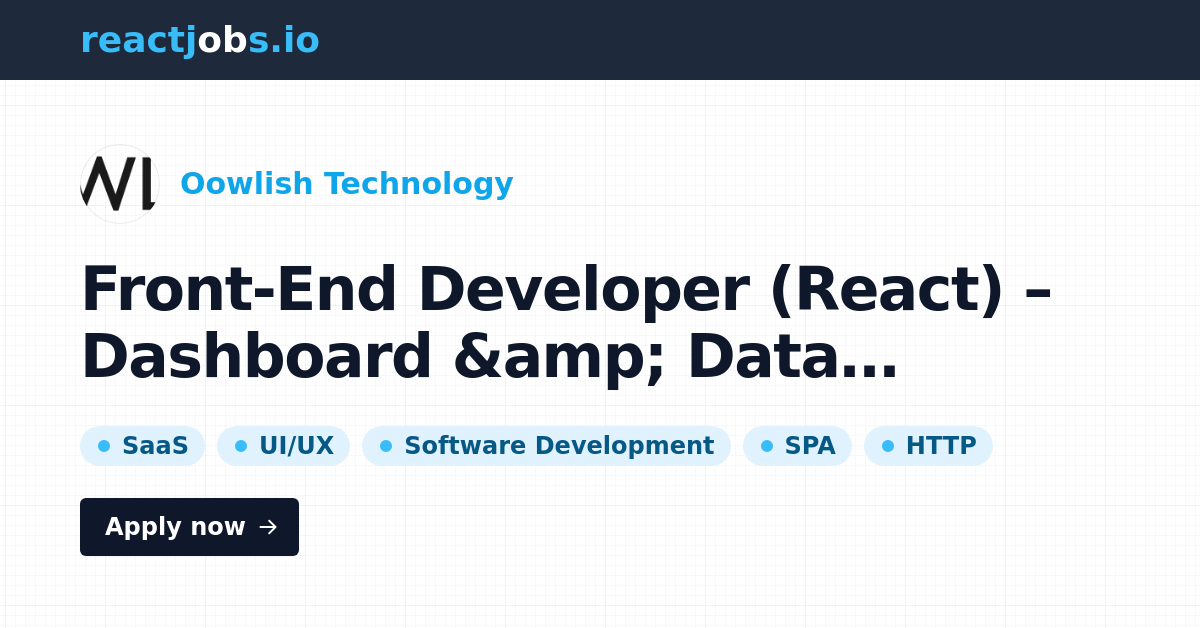 Remote Front-End Developer (React) – Dashboard & Data Visualization at ...