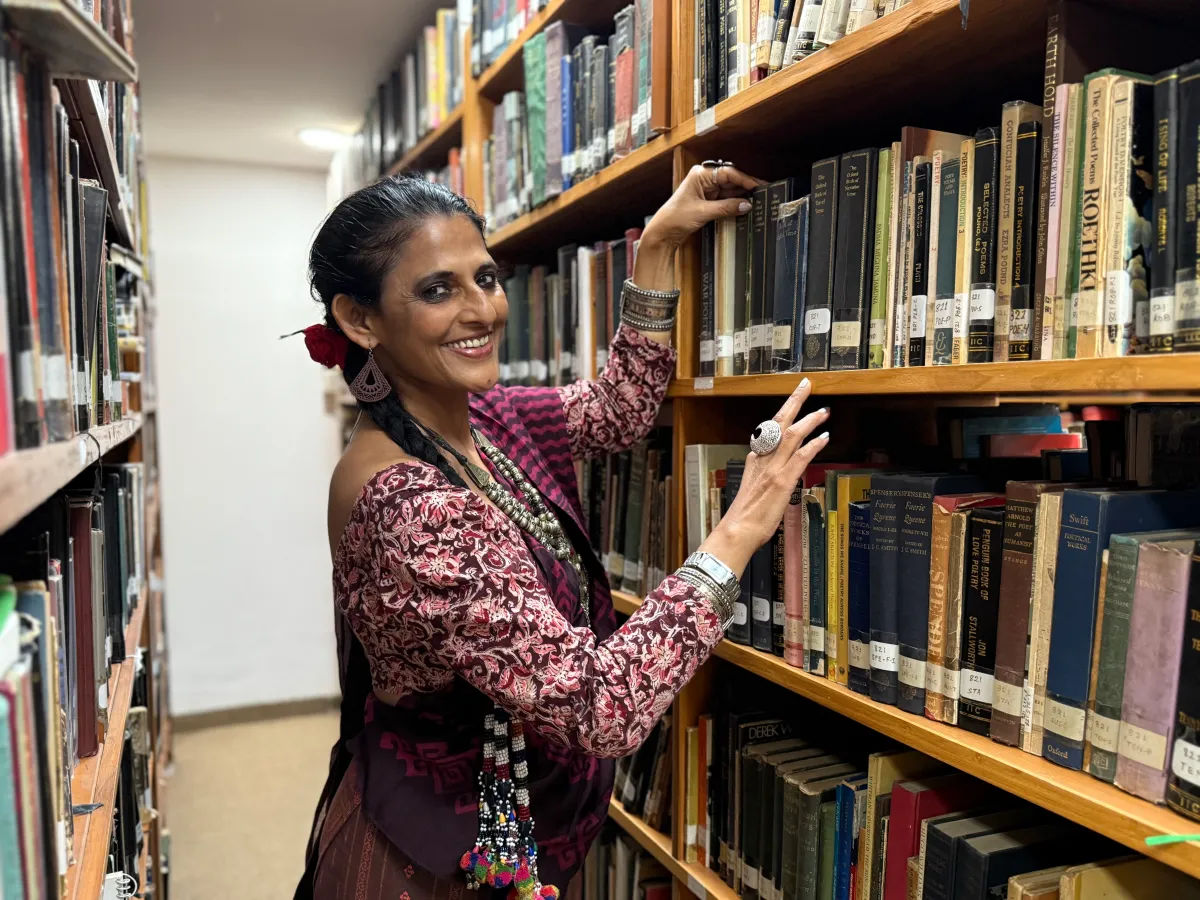 Bookshelves inside the India International Centre Library in New Delhi