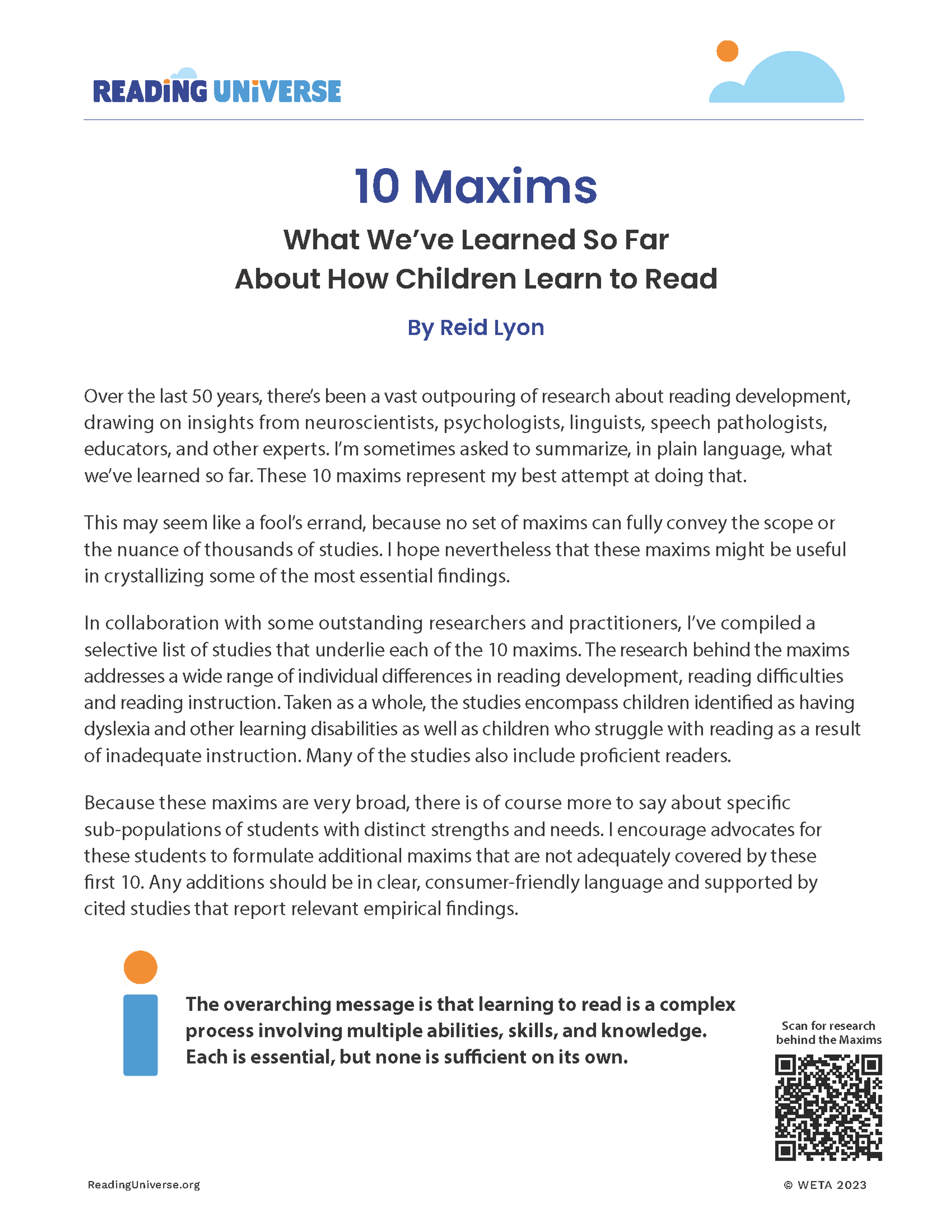 Reading Universe 10 Maxims