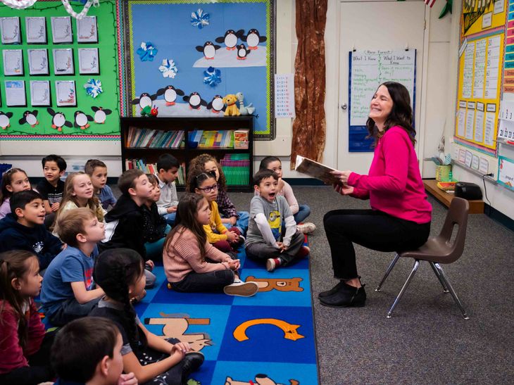 A teacher models inferencing with a read-aloud.