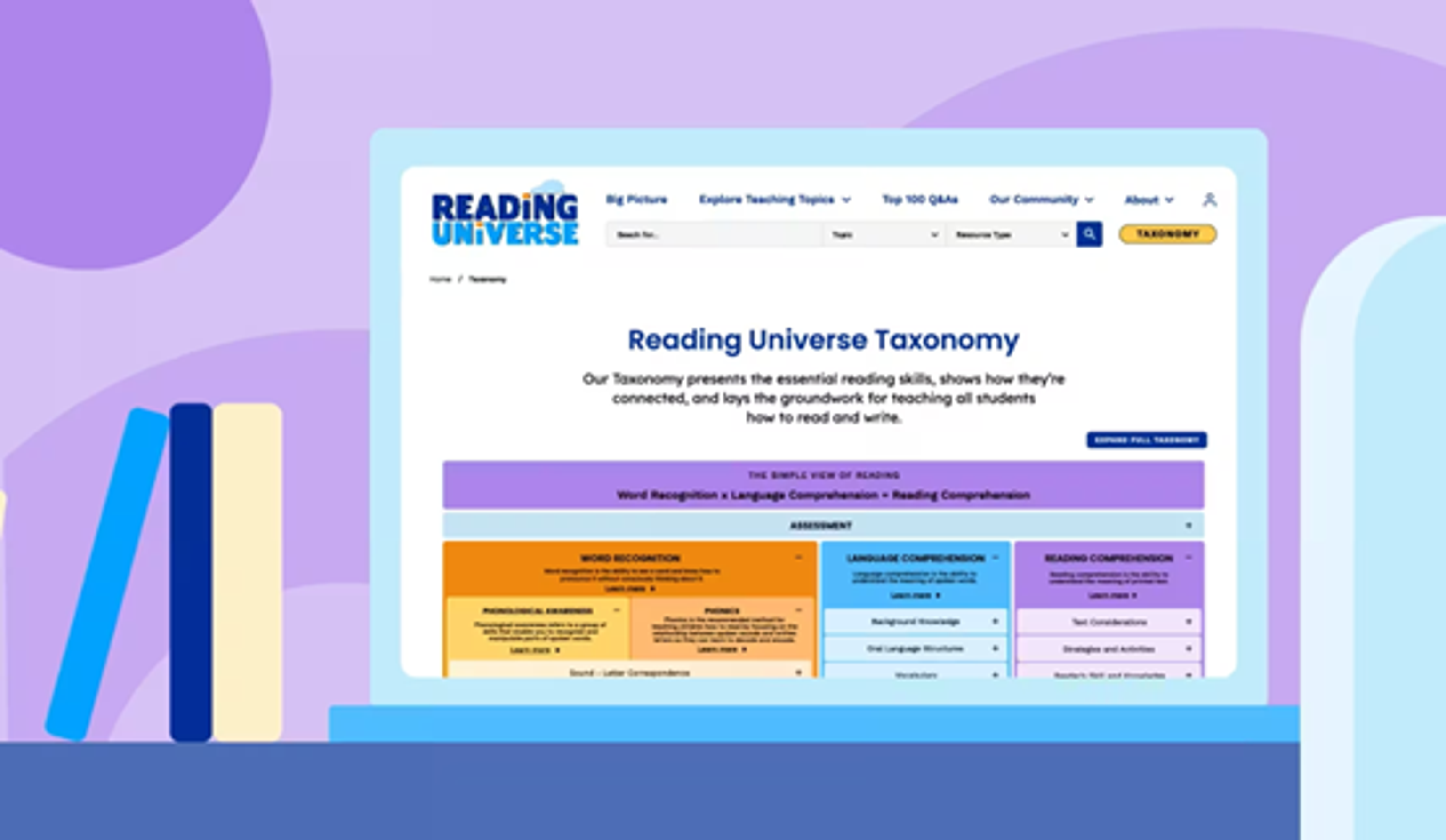 Illustration of Reading Universe Taxonomy on laptop at desk