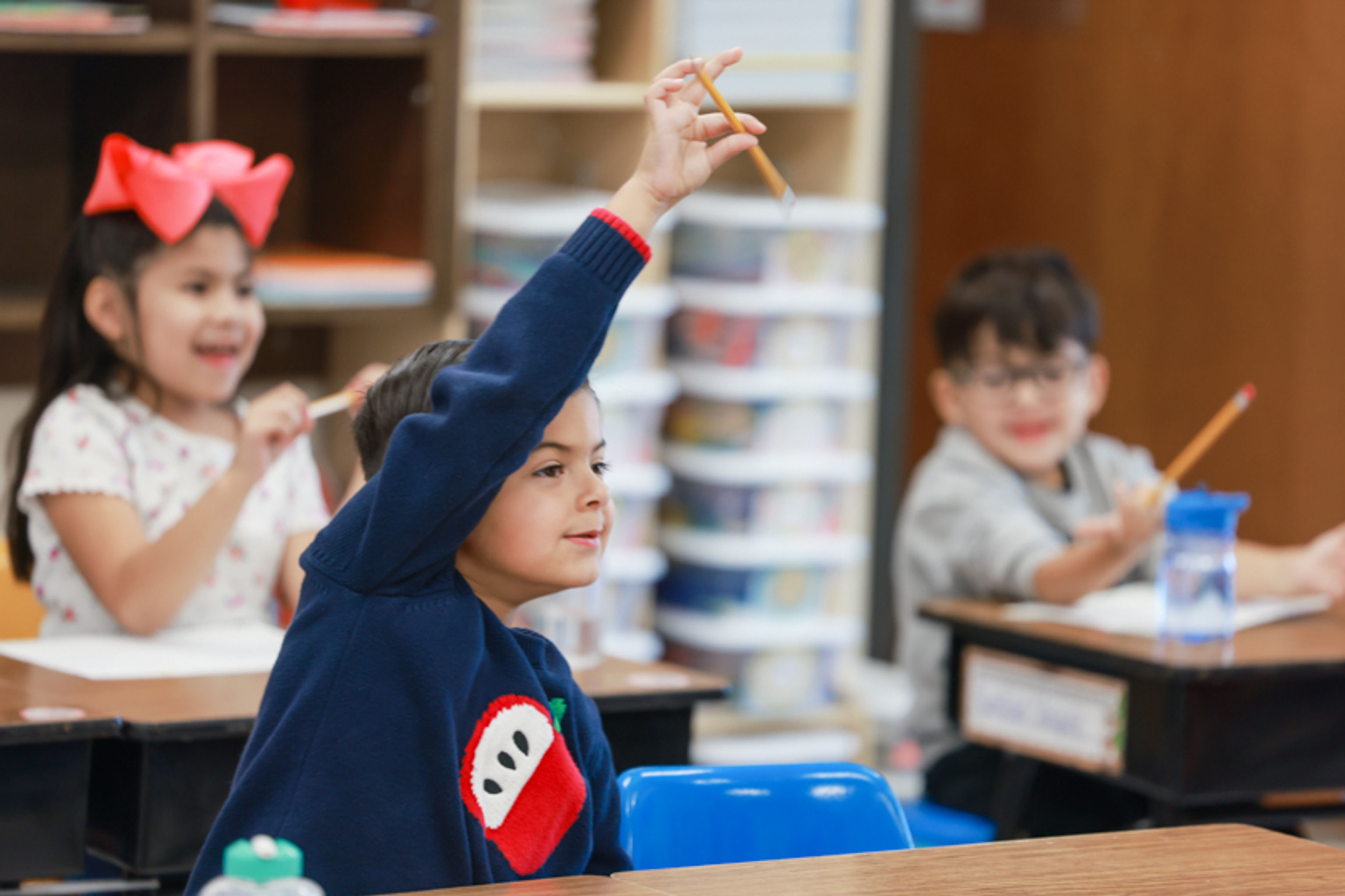 Student raises hand in class