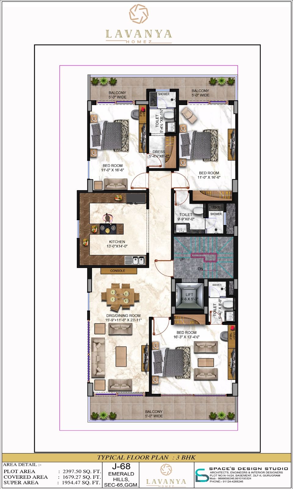 3 BHK Builder Floor, Emaar Emerald Hills, Gurgaon