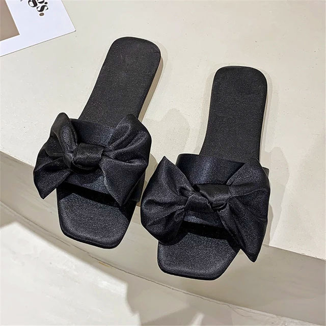 LOLA RED SATIN BOWED SLIPPERS Image