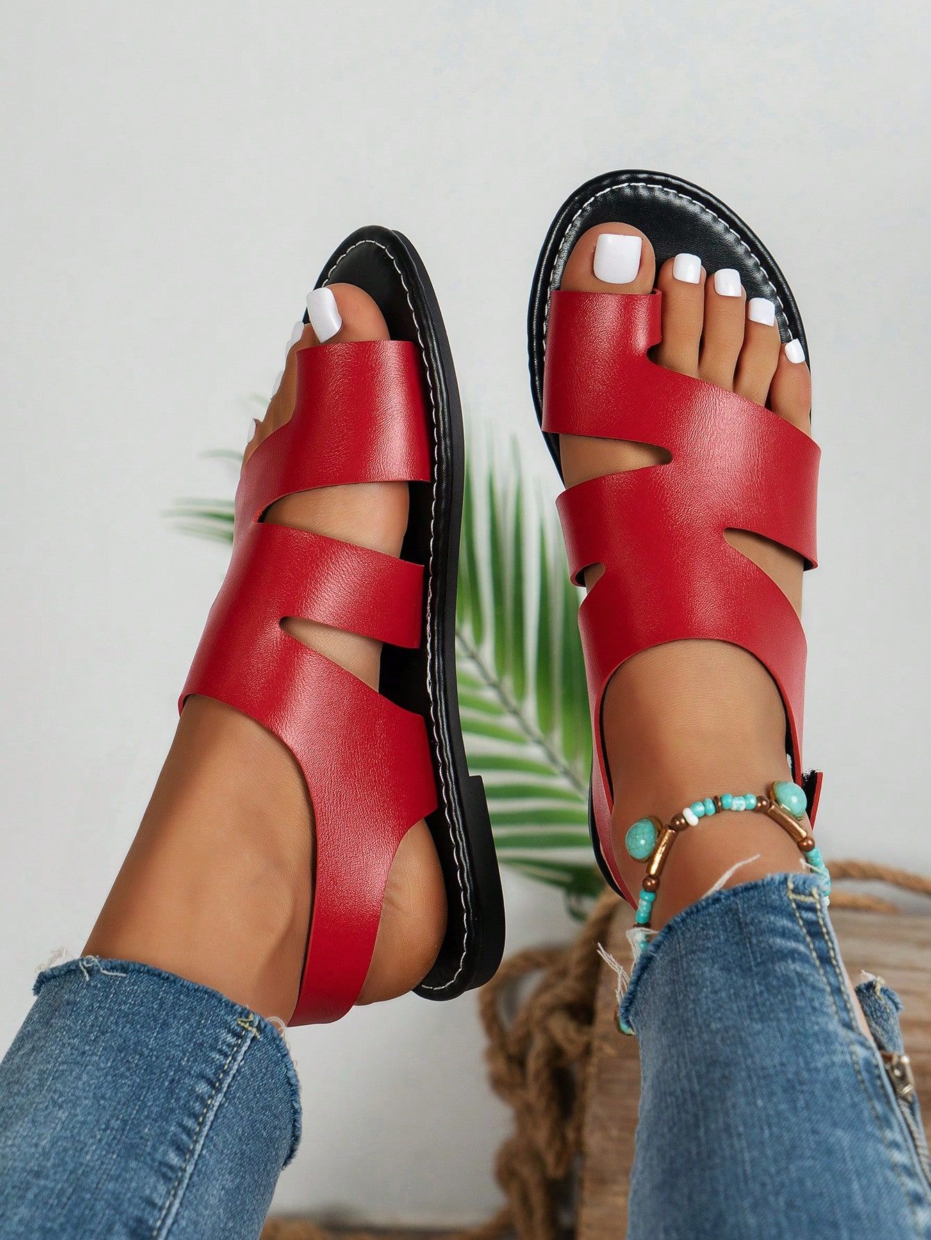 Lazudaafrique Fashionable Soft & Comfortable Open Toe Flat Sandals For Outdoor & Household Wear, Summer Image
