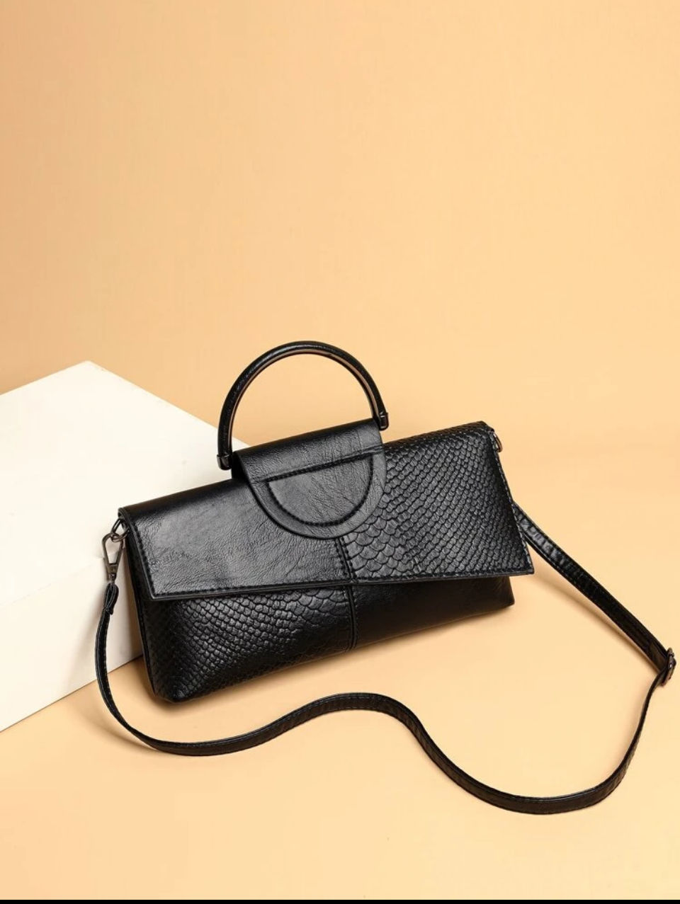 Crocodile Embossed Top Handle Flap Square Bag Image