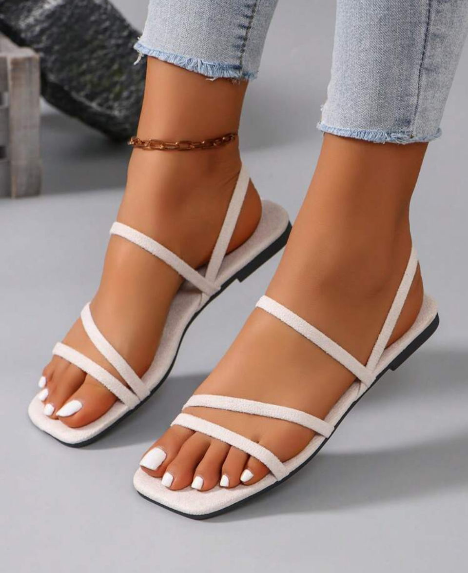 Women's New Summer Flat Sandals With Rhinestones, Comfortable Casual Outdoor Fashion Elegant Ladies Shoes Image
