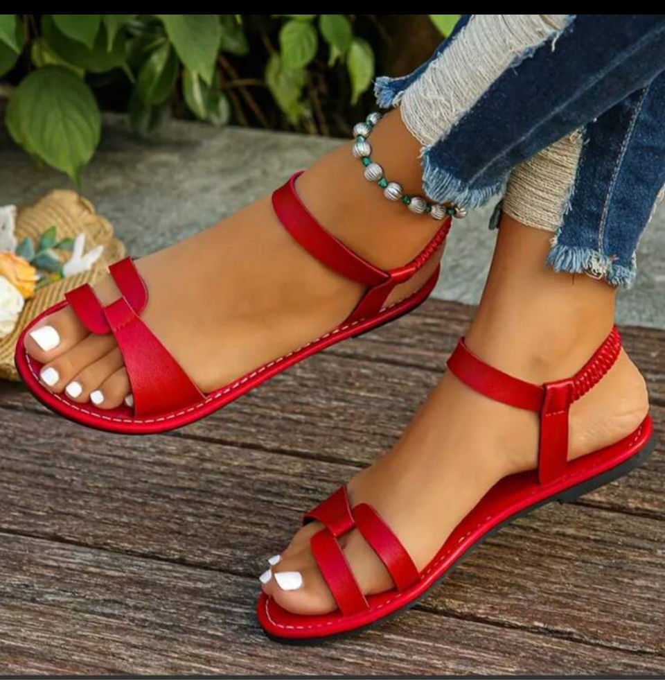 WOMEN ELEGANT ELASTIC HEEL FLAT SANDALS. Image