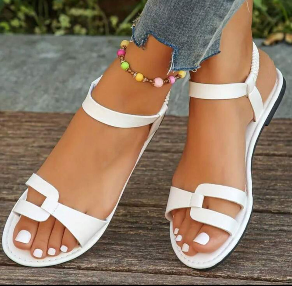WOMEN ELEGANT ELASTIC HEEL FLAT SANDALS. Image