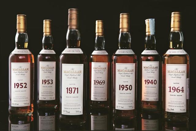 麥卡倫Fine & Rare多款標有1952、1953、1971等年份的酒瓶