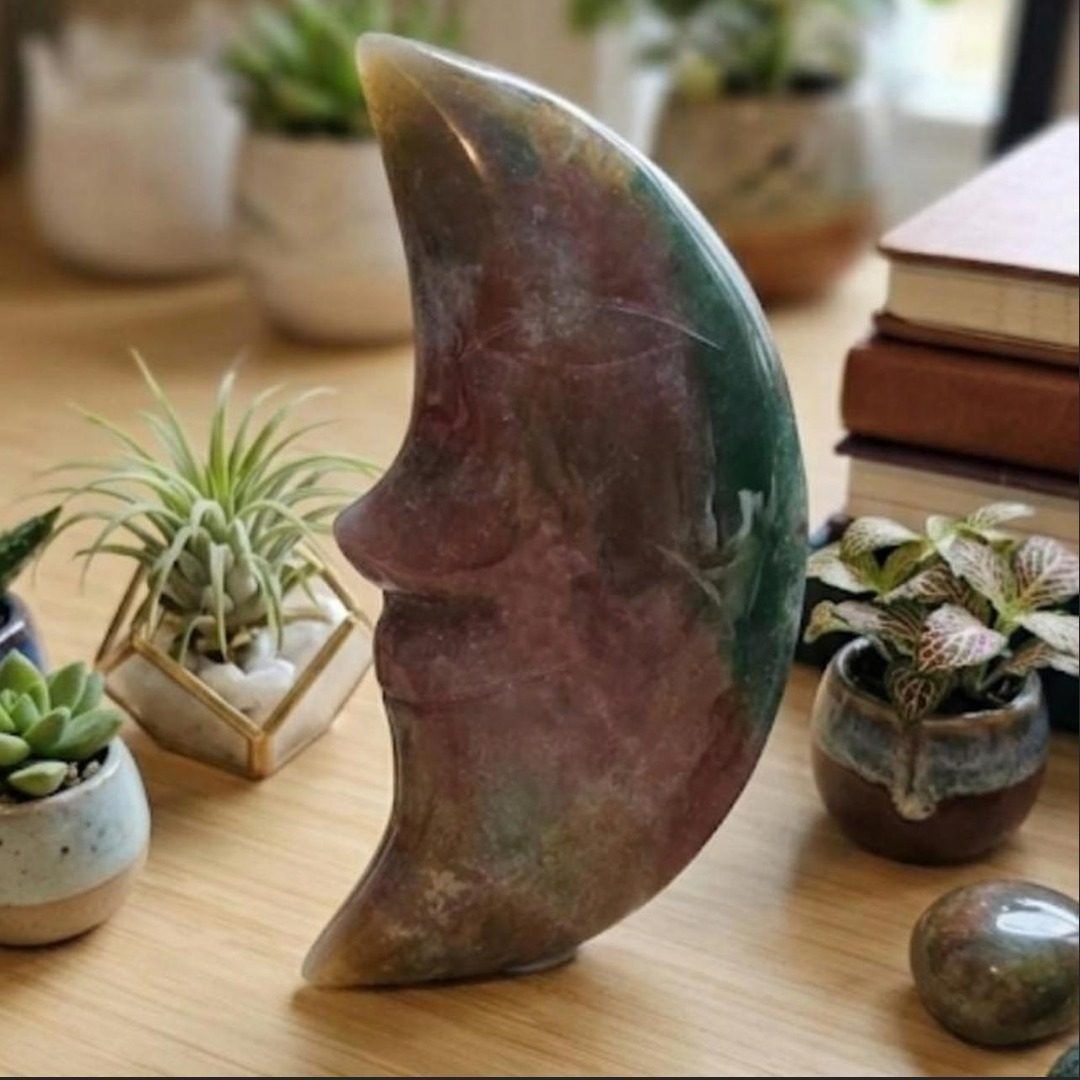 ✨️NEW 5" Rainbow Jasper Moon 3D Carving Stunning Colors!✨️ OFFERS WELCOME!