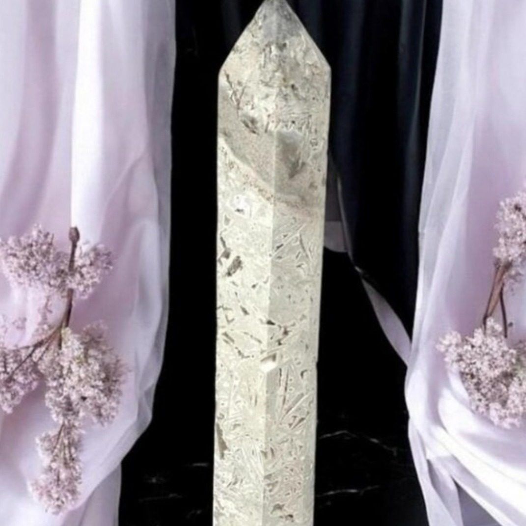 XL 12" White Mexican Crazy Lace Agate Tower-Glittery Druzy Inclusions! NEW