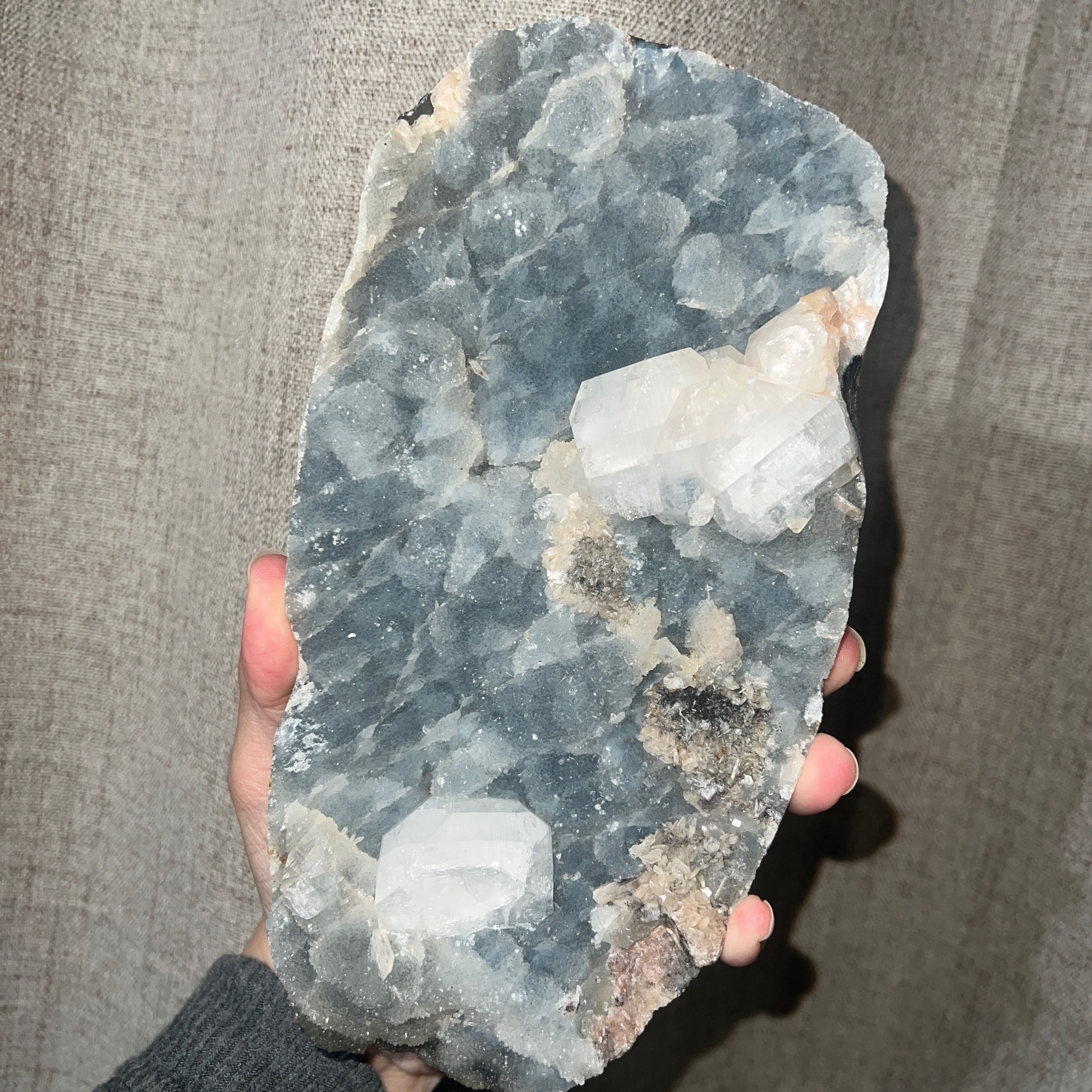 Statement blue chalcedony with apophyllite