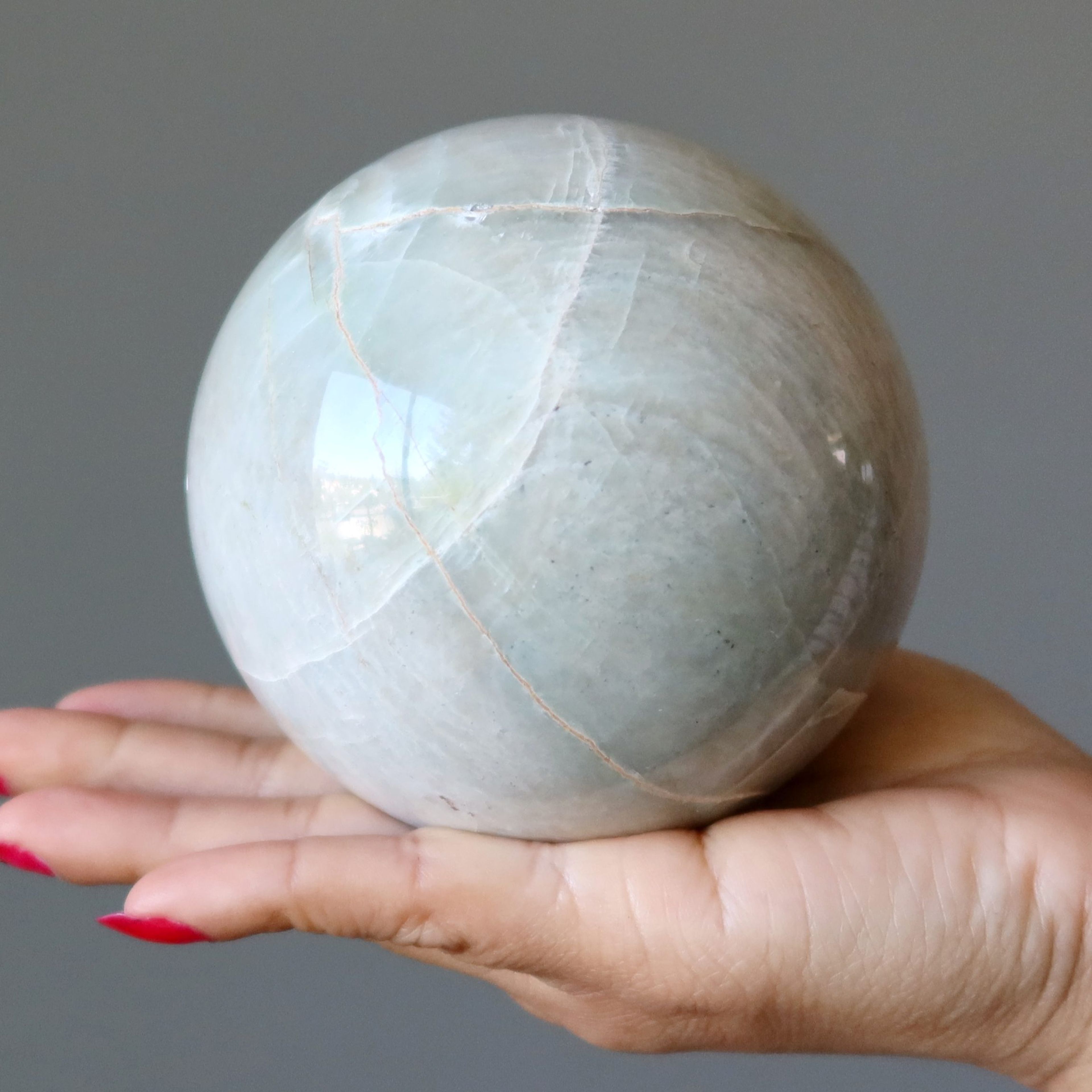 Cream Moonstone Sphere Big Veiny Crystal Ball