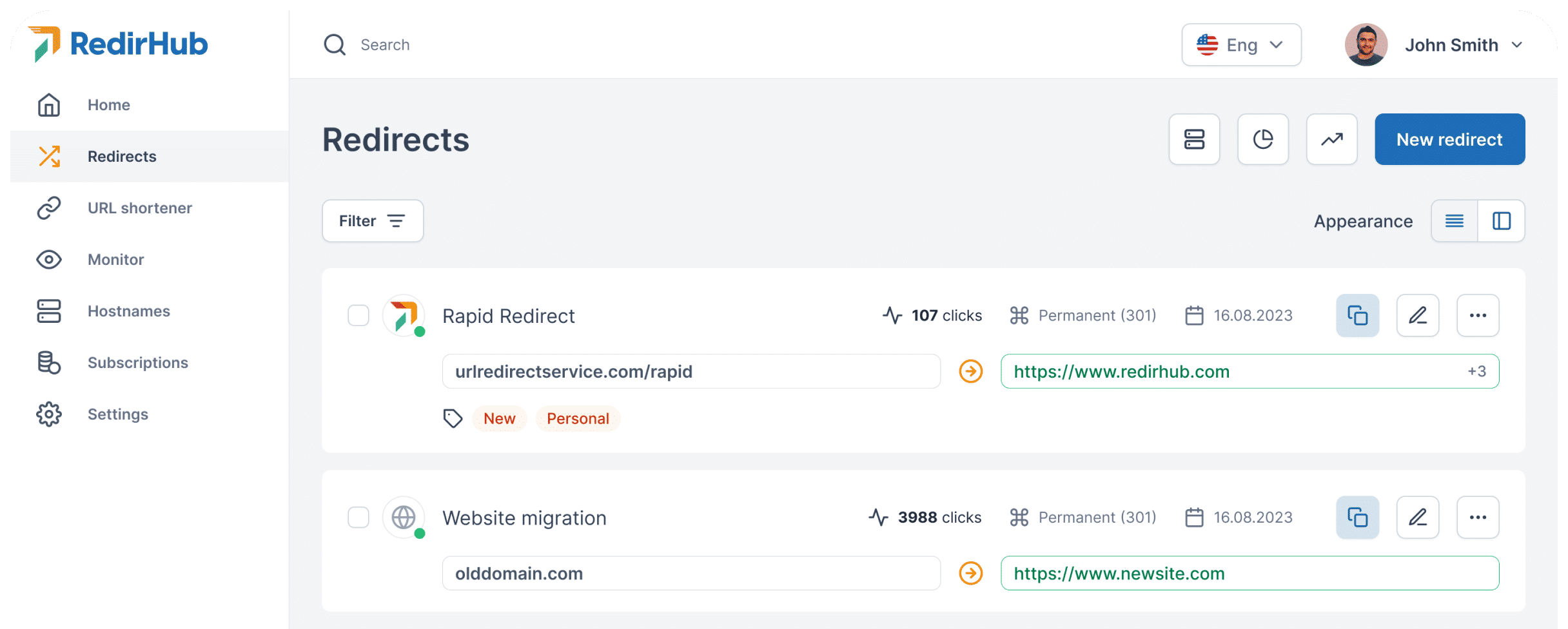 Manage redirects 1 image 10