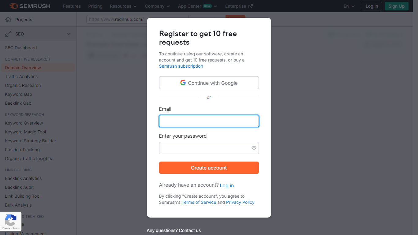 a semrush intermediate page