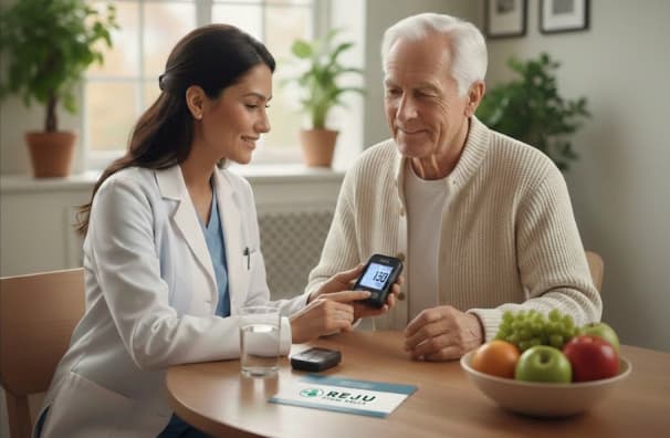 Elderly couple smiling after receiving regenerative care