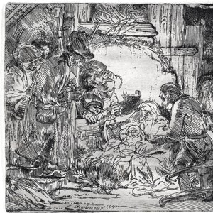 Rembrandt van Rijn. <em>The Adoration of the Shepherds: With the Lamp.</em> c. 1654