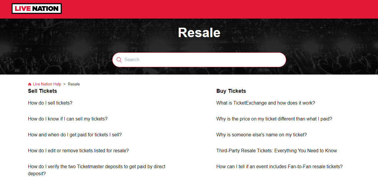 Live Nation buying and selling tickets FAQs