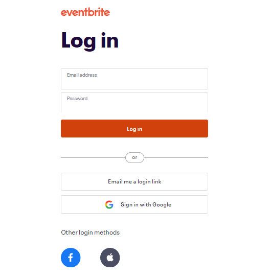Logging in on Eventbrite's website