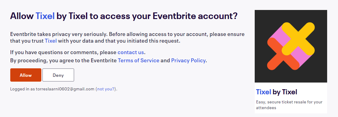 Allowing Tixel to access Eventbrite account